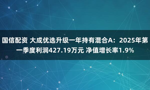 国信配资 大成优选升级一年持有混合A：2025年第一季度利润427.19万元 净值增长率1.9%